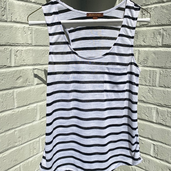 Hive & Honey tank top black white stripe tee Small - Picture 5 of 9